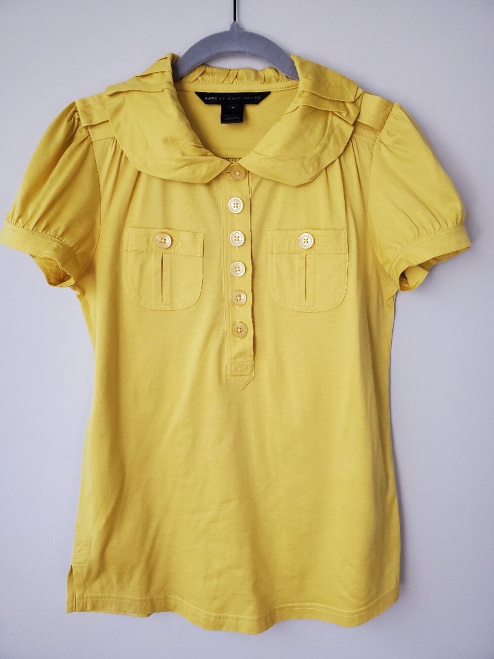 Marc by Marc Jacobs Mustard Yellow Cotton Puff Sleeve Top Small